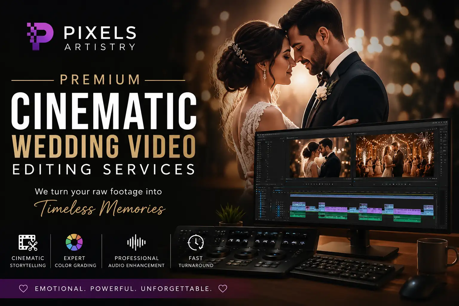 Premium Cinematic Wedding Video Editing Services by Pixels Artistry