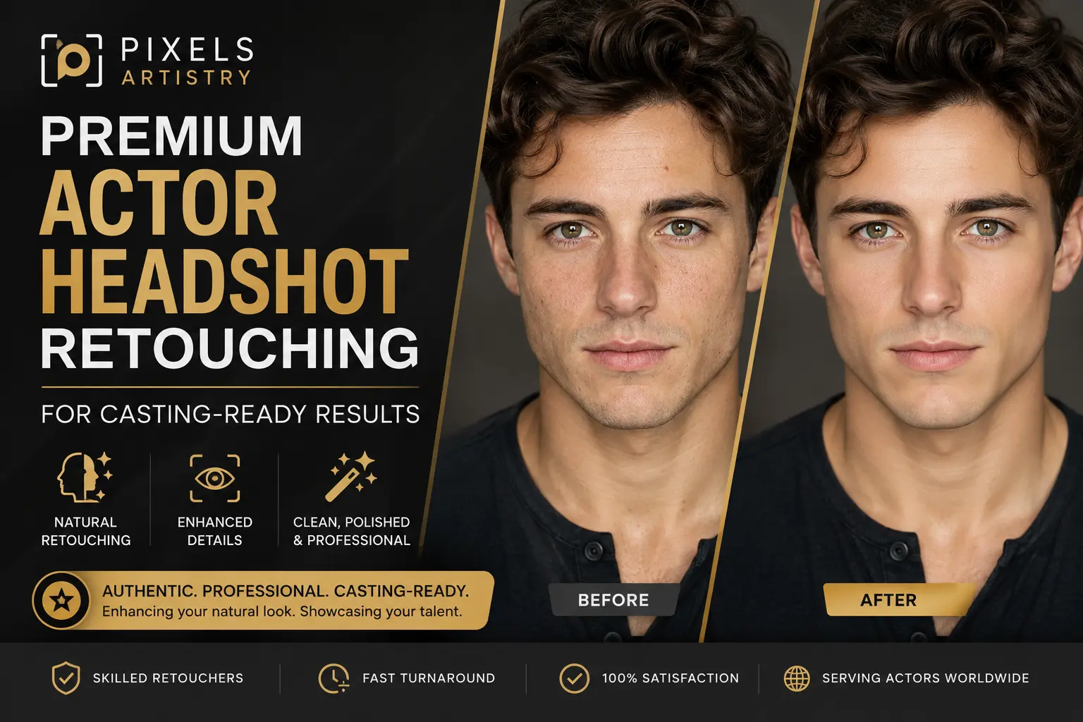 Premium Actor Headshot Retouching for Casting-Ready Results | Pixels Artistry