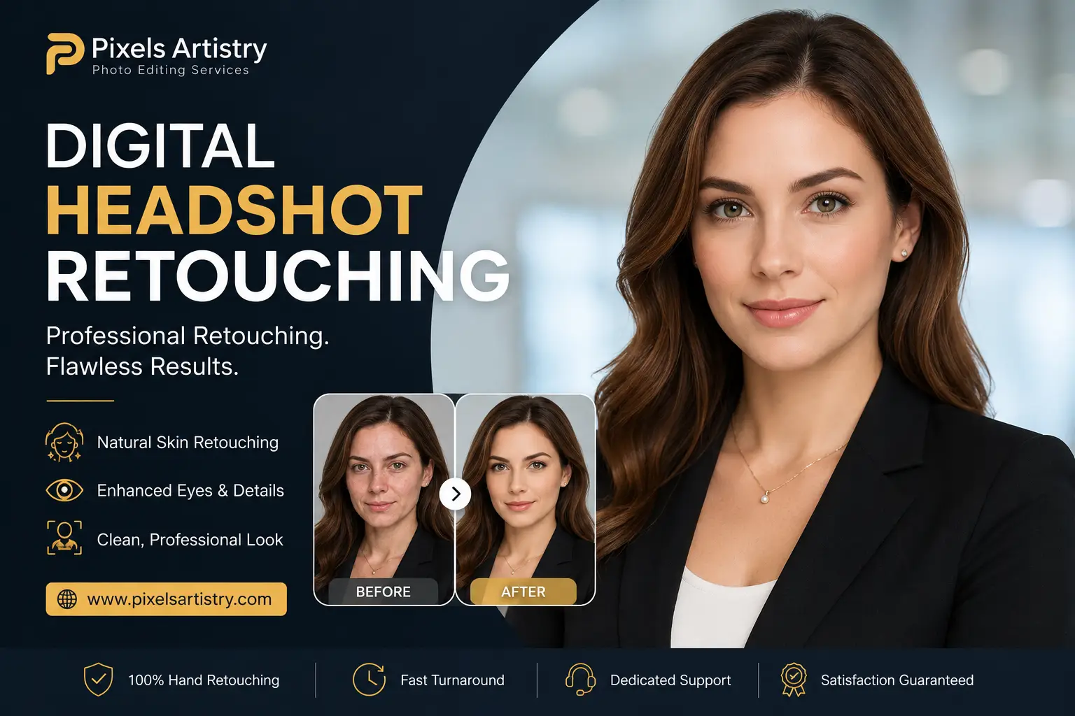 Get Premium Digital Headshot Retouching from Pixels Artistry