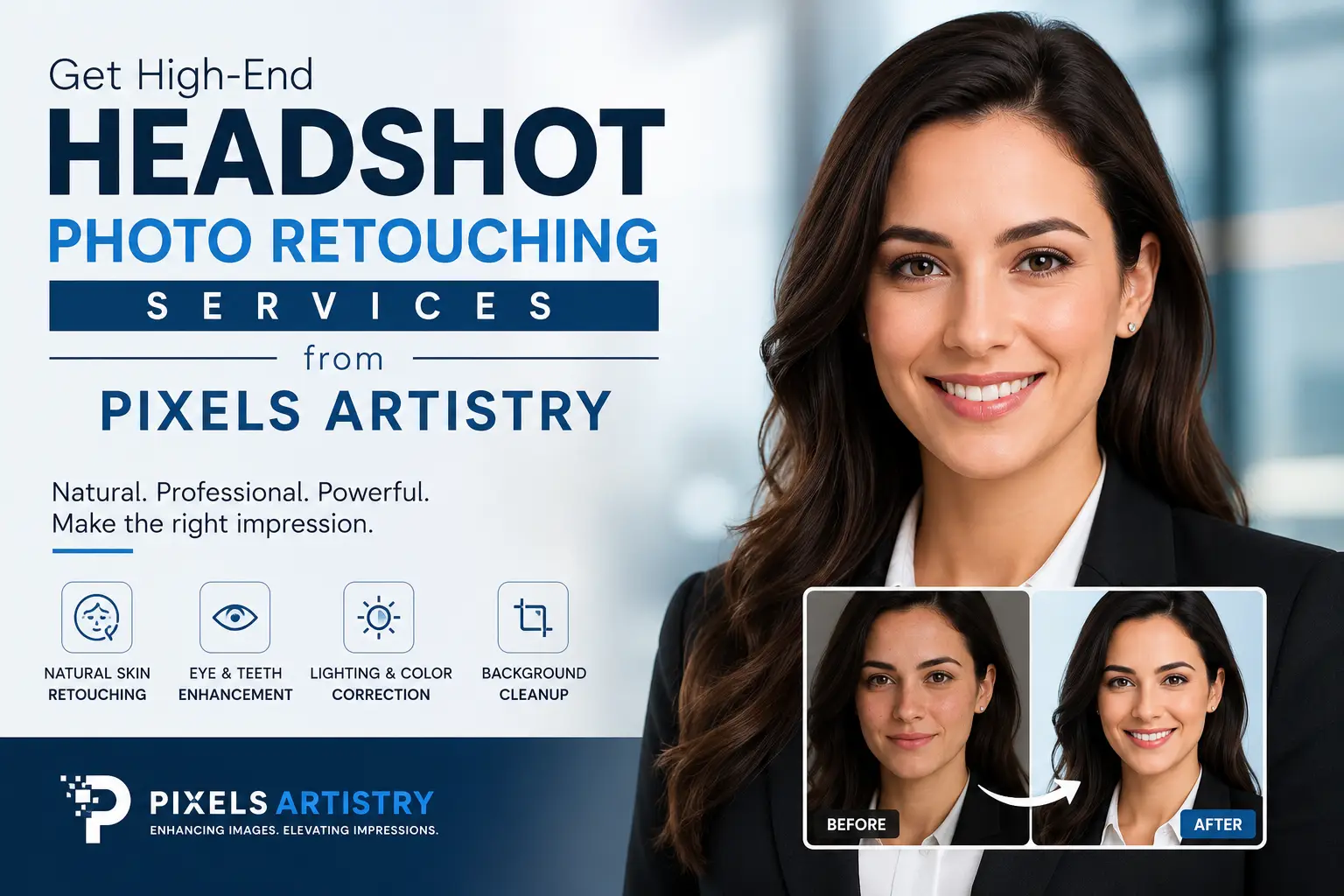 Get High-End Headshot Photo Retouching Services from Pixels Artistry
