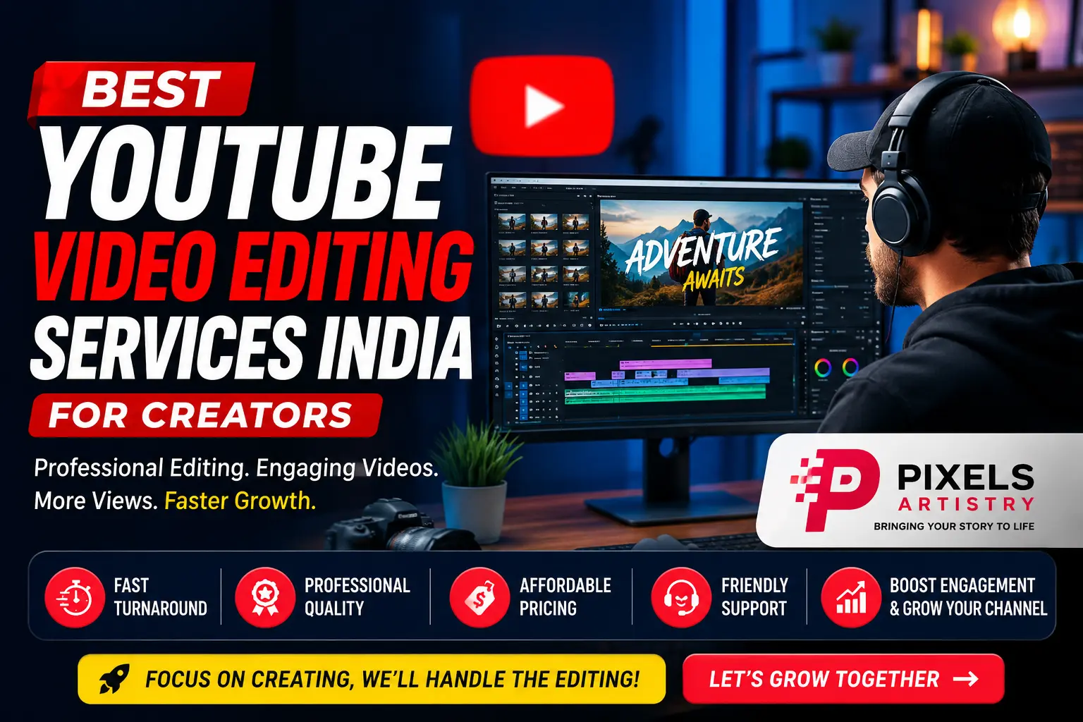 Best YouTube Video Editing Services in India for Creators | Pixels Artistry