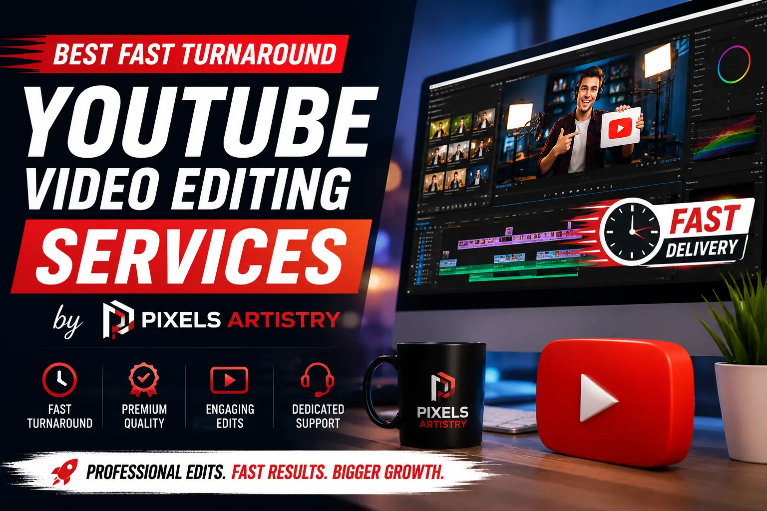 Best Fast Turnaround YouTube Video Editing Services by Pixels Artistry