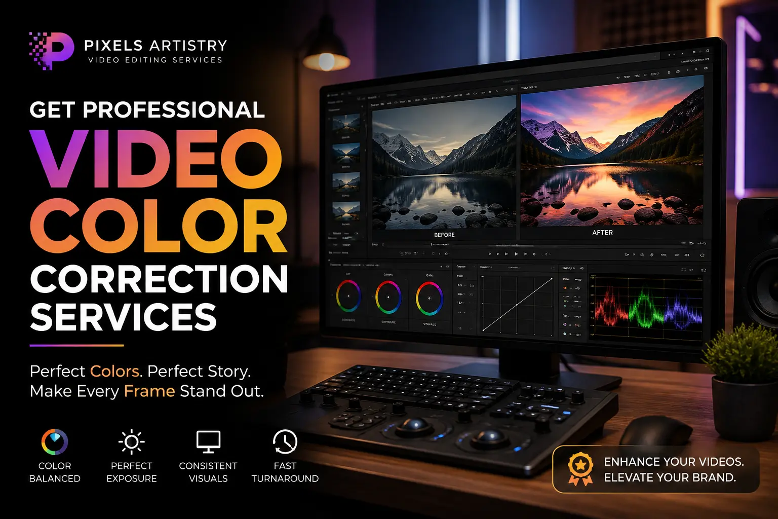 Get Professional Video Color Correction Services from Pixels Artistry